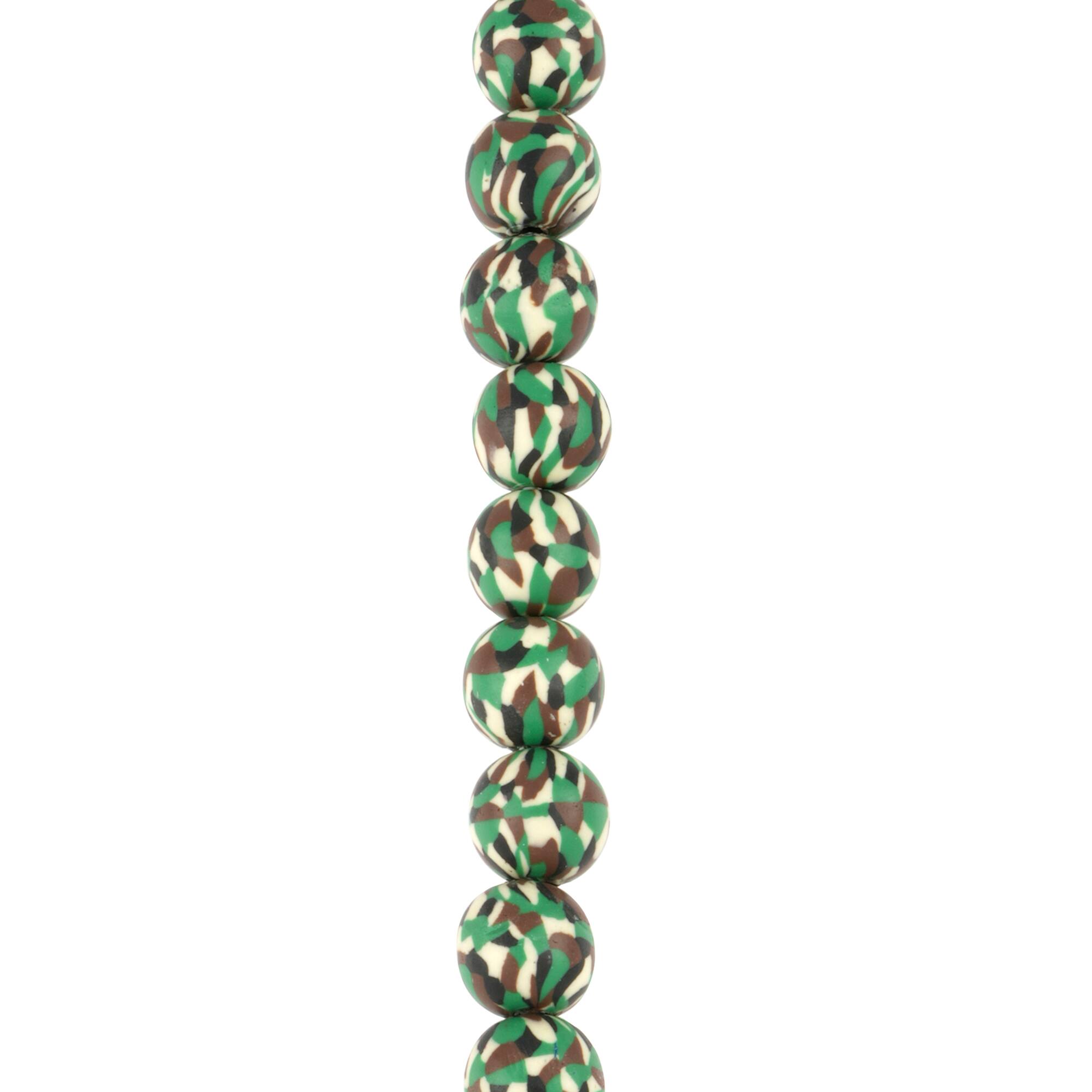 Green Camouflage Clay Round Beads, 9.5mm by Bead Landing™